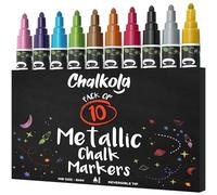 Metalizado rotuladores de tiza liquida - Paquete de 10 marcadores para uso en las pizarras, los encerados, los tableros - Marcadores a base de agua, lavables con paño húmedo - Punta redonda de 6 mm