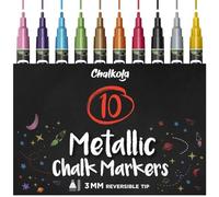 Metalizado Rotuladores de tiza - Paquete de 10 marcadores para uso en las pizarras, los tableros - Marcadores a base de agua, lavables con paño húmedo - Revés reversible de 3 mm y punta de cincel