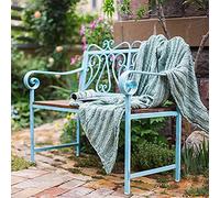 Metallbank für den Außenbereich, Garten-Terrassenbänke, Balkontisch- und Stuhlkombination mit Gusseisengestell, Parkbank mit Armlehnen und Rückenlehne, wetterfeste Tisch- und Stuhlmöbel ()