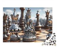 Metallic Chess Queen 1000 Piezas Rompecabezas Noche Juego Adultos Piezas de Ajedrez Real Exquisitamente Elaboradas y Ornamentadas Premium Resistente Vibrante Desafiante Alivio Estrés 52x38cm/1000pcs