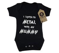 Metallimonsters Chaleco para bebé con texto en inglés "I Listen to Metal with My Mummy", color negro (0-3 meses)