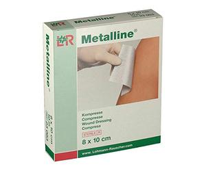 Metalline - Compresas de gasa con capa metálica - Tamaño: 8 cm x 10 cm - 10 x piezas incluidas individualmente en cada caja - estériles