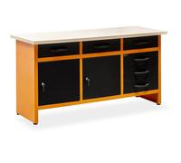 METALLMOBELL - Banco de Trabajo Profesional | 160x60x84cm, Cajones y Armario con Llave, Mesa de Trabajo Taller, Banco de Trabajo Taller, Mesa Trabajo, Banco de Carpintero, Banco Herramientas -MB010N-N