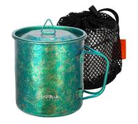 MetalPeak Taza de agua de titanio de 450 ml, olla de titanio con tapa, ultraligera, portátil, plegable, para camping, té, café, para mochileros, senderismo, picnic (verde)