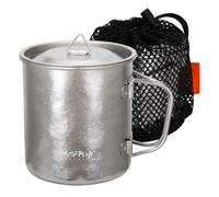 MetalPeak Taza de agua de titanio de 450 ml, olla de titanio con tapa, ultraligera, portátil, plegable, para camping, té, café, para mochileros, senderismo, picnic, vasos (plateado)