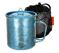 MetalPeak Taza de agua de titanio de 450 ml, olla de titanio con tapa, ultraligera, portátil, plegable, para camping, té, café, para mochileros, senderismo, picnic (azul)