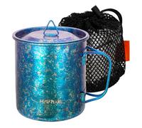MetalPeak Taza de agua de titanio de 450 ml, olla de titanio con tapa, ultraligera, portátil, plegable, para camping, té, café, para mochileros, senderismo, picnic, vasos (azul brillante)