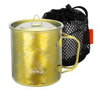 MetalPeak Taza de agua de titanio de 450 ml, olla de titanio con tapa, ultraligera, portátil, plegable, para camping, té, café, para mochileros, senderismo, picnic, vasos (amarillo)