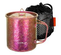 MetalPeak Taza de agua de titanio de 450 ml, olla de titanio con tapa, ultraligera, portátil, plegable, para camping, té, café, para mochileros, senderismo, picnic, vasos (rojo)