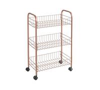 Metaltex LUGANO COPPER - Carro Multiuso con Ruedas. 3 Cestas. Color COBRE. 64x42x26 cm