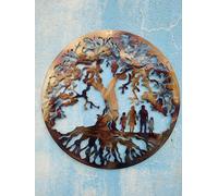 MetalWallArtDecor - Símbolo familiar del árbol de la vida, niño, niña y padre, familia de 4, gran regalo (29.5 pulgadas)