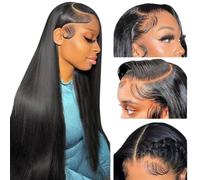 Metamuclia Peluca frontal lisa 33 x 10 cm, cabello humano, densidad 180 %, encaje HD transparente, 66 cm, cabello virgen brasileño 10A, con pelitos finos y línea de implantación natural para mujer