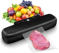 MeteMake Sellador al vacío, envasadora al vacio domestica, sellado al vacío de un solo toque para la conservación de alimentos secos y húmedos, máquina de envasado al vacío compacta (Negro)