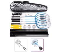 Juego de Bádminton para 4 Jugadores - Set con Raquetas con 3 Volantes y 1 Red - Ideal para Niños y Adultos y Familia - para Actividades al Aire Libre jardín Playa (4 Raquetas, Azul)