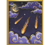 Meteor Shower & Crescent Moon in Clouds Journal Notebook: 7.5" x 9.25" | College Ruled | 110 Pages | Orange & Gold Version | For Kids, Teens, and Adults (Night Sky Shadow Box)
