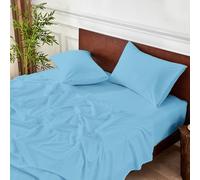 Meteorwi Home - Juego de Sábanas 3 Piezas 105x200cm - Microfibra Suave Transpirable - Sábana Bajera Ajustable, Sábana Encimera y 1 Funda de Almohada (Azul Cielo, Cama 105)