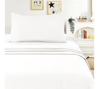 Meteorwi Home - Juego de Sábanas 3 Piezas para Cama 105x190/200 Incluye Sábana Bajera Ajustable de 25cm Profundo - Encimera - 1 Funda de Almohada Suave y Transpirable (Blanco, 105CM)