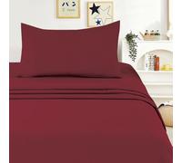 Meteorwi Home - Juego de Sábanas 3 Piezas para Cama 90x190/200 Incluye Sábana Bajera Ajustable de 25cm Profundo - Encimera - 1 Funda de Almohada Suave y Transpirable (Burdeos, 90CM)
