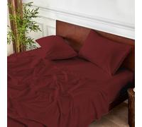 Meteorwi Home - Juego de Sábanas 4 Piezas 150x200cm - Microfibra Suave Transpirable - Sábana Bajera Ajustable, Sábana Encimera y 2 Fundas de Almohada (Burdeos, Cama 150)