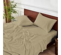 Meteorwi Home - Juego de Sábanas 4 Piezas 150x200cm - Microfibra Suave Transpirable - Sábana Bajera Ajustable, Sábana Encimera y 2 Fundas de Almohada (Beige, Cama 150)