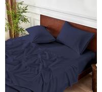 Meteorwi Home - Juego de Sábanas 4 Piezas 150x200cm - Microfibra Suave Transpirable - Sábana Bajera Ajustable, Sábana Encimera y 2 Fundas de Almohada (Azul Oscuro, Cama 150)