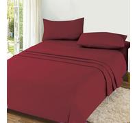 Meteorwi Home - Juego de Sábanas 4 Piezas para Cama 135x190/200 Incluye Sábana Bajera Ajustable de 25cm Profundo - Encimera - 2 Fundas de Almohada Suave y Transpirable (Burdeos, 135CM)