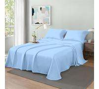 Meteorwi Home - Juego de Sábanas 4 Piezas para Cama 150 de 100% Poliéster Suave y Transpirable Incluye Sábana Encimera - Sábana Bajera Ajustable - 2 Fundas de Almohada 45x70cm (Azul Cielo, Cama 150CM)