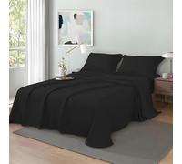 Meteorwi Home - Juego de Sábanas 4 Piezas para Cama 150 de 100% Poliéster Suave y Transpirable Incluye Sábana Encimera - Sábana Bajera Ajustable - 2 Fundas de Almohada 45x70cm (Negro)