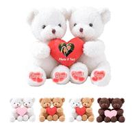 MeterBear Osito De Peluche Personalizado con Corazón Que Se Abrazan Texto Y Foto 2 Piezas, Hugging Teddy Bear Regalo Personalizado para San Valentín para Él Ella para Navidad Y Cumpleaños, 35cm