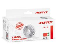 Meto Etiquetas para etiquetadoras manuales 9506164 (26 x 12 mm, 1 línea, 6000 unidades, removibles, para Meto, Contact, Sato, Avery, Tovel, Samark, etc.) 6 rollos, rojo fluorescente