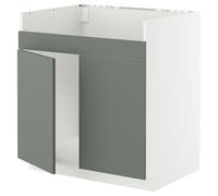 METOD Base cab f HAVSEN - Fregadero de doble tazón, blanco/Nickebo gris mate y verde, 80 x 60 cm