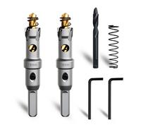 METOTY 2 brocas de metal de 16 mm, de carburo duro, con una broca adicional de guía de paso nitrurada gratis y llave en L, para acero, hierro, aluminio y metal