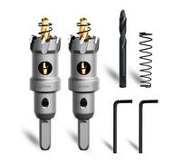 METOTY 2 sierras perforadoras de metal de 23 mm, de carburo duro, con una broca adicional de guía de pasos nitrurada gratis y llave en L, para acero, hierro, aluminio y metal