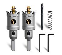 METOTY 2 sierras perforadoras de metal de 26 mm, de metal duro, con una broca adicional de guía de paso nitrurada gratis y llave en L, para acero, hierro, aluminio y metal
