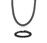 Metro Jewelry Juego de collar y pulsera de cadena pesada para hombre en acero inoxidable con chapado en iones de oro negro o amarillo de 20 a 30 y 9 pulgadas de largo plegable, Metal, Piedra preciosa