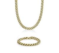 Metro Jewelry Juego de collar y pulsera de cadena pesada para hombre en acero inoxidable con chapado en iones de oro negro o amarillo de 20 a 30 y 9 pulgadas de largo plegable, Metal, No es una piedra