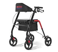 Metro Mobility Rollator Walker con asiento para personas mayores, plegable y ligero, ruedas grandes de 8 pulgadas para todo terreno, 300 libras. Capacidad de peso, rojo