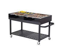 METRO Professional Barbacoa de carbón con ruedas, 178 x 91 x 102 cm, acero/acero inoxidable, con tapa, móvil con frenos, 3 parrillas ajustables, negro
