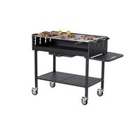 METRO Professional Barbacoa de Carbón con Ruedas, Acero/Acero inoxidable, Rejillas Ajustables, Mesa lateral, Funda Protectora, Negro