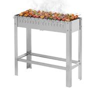 METRO Professional Barbacoa de Carbón Rectangular Karasu, Acero Inoxidable, 31 x 81 x 80 cm, 2 Rejillas,12 Pinchos, Plata