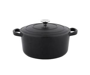 METRO Professional Cacerola, hierro fundido/acero inoxidable, Ø 28 x 20 cm, esmaltada, con tapa, 6.5 L, negra