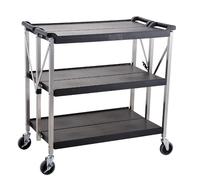 METRO Professional Carro de Servicio Plegable GFT1003, Carrito de restauración con 4 Ruedas, Freno y 3 estantes, 50 kg por Estante, plástico/Aluminio, Negro/Plata