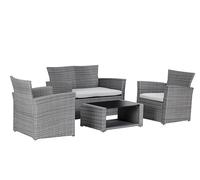 METRO Professional Conjunto de Exterior Brantford 4 Piezas, Acero/poliratán, 2 sillones Individuales, 1 sofá de 2 plazas, 1 Mesa de Centro, Gris