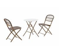 METRO Professional Conjunto Mesa y Sillas de Bistró Agujo, Juego de Muebles de Exterior de 3 Piezas, Acero/Ratán, 2 Sillas, 1 Mesa, Ideal para Terraza y Jardín, Beige/Blanco