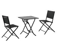 METRO Professional Conjunto Mesa y Sillas de Bistró Santorine, Juego de Muebles de Exterior de 3 Piezas, Textileno/Acero/Vidrio, Plegable, Ideal para Terraza y Jardín, Negro