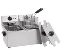 METRO Professional Freidora Doble GDF3024, 2 x 4 L, 2 x 2500 W, acero inoxidable, 49.4 x 37.8 x 31,3 cm, 8 L, temperatura hasta 190°C, panel de control extraíble, plata