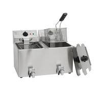 METRO Professional Freidora Doble GDF3028, Acero Inoxidable, 55x61.5x39 cm, 2x 8 L, Temperatura hasta 190°C, Panel de Control Extraíble, Plateado