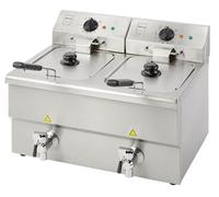 METRO Professional Freidora Doble GDF5028, Acero Inoxidable SS304, 2x 8 L, con Grifo, Regulador de Temperatura, Zona Fría, Plateado