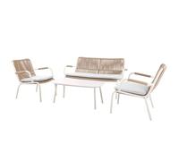 METRO Professional Juego de Sofás de Exterior Rivaria, Aluminio/Ratán Sintético, Diseño de Cuerda, 4 Piezas, Marfil