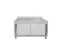 METRO Professional Mesa-Armario de Trabajo para Restauración con Salpicadero GSCB1140B, INOX, 140x70x95cm, Puertas Correderas, Estante Ajustable